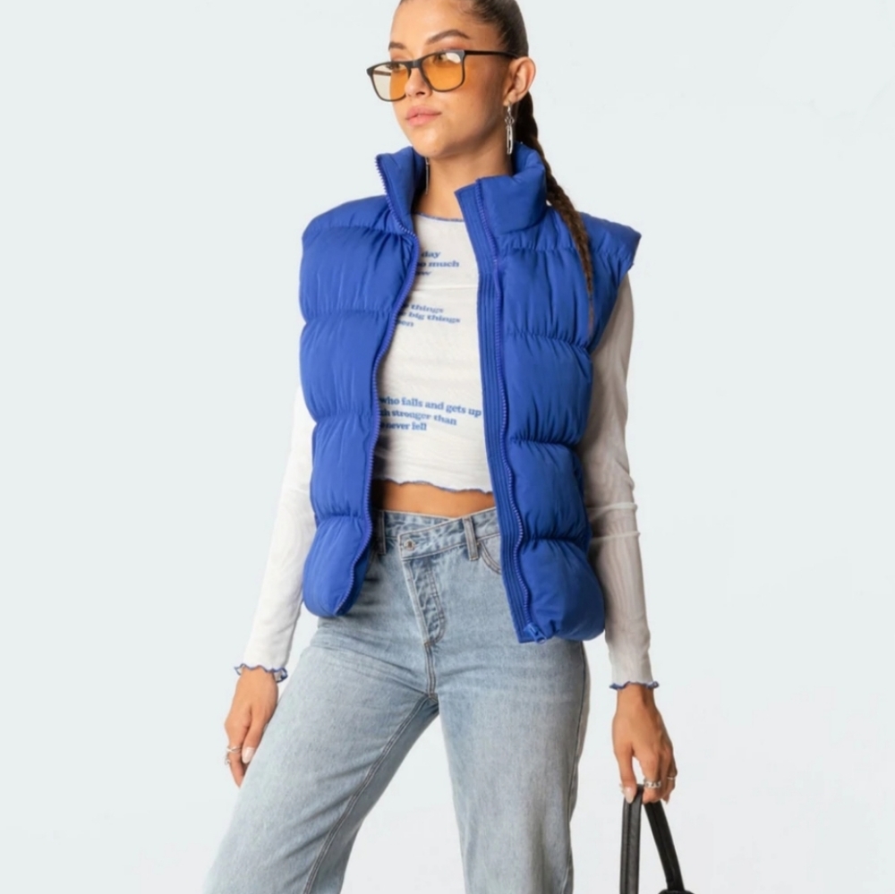 Lands' End Goosedown Puffer Vest, Blue, Small, EUC